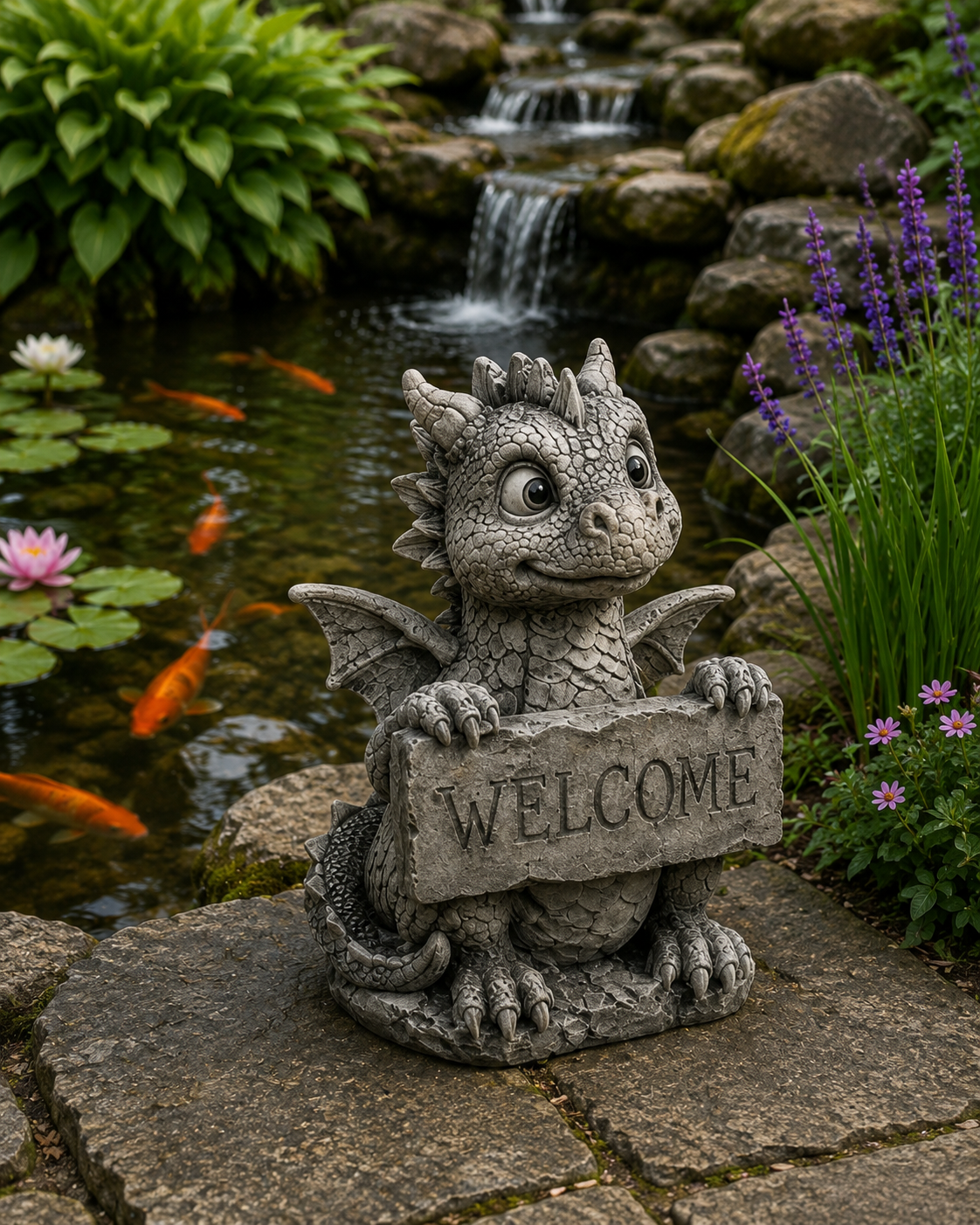 Mythic Garden dragon statue — Koi Pond Waterfall