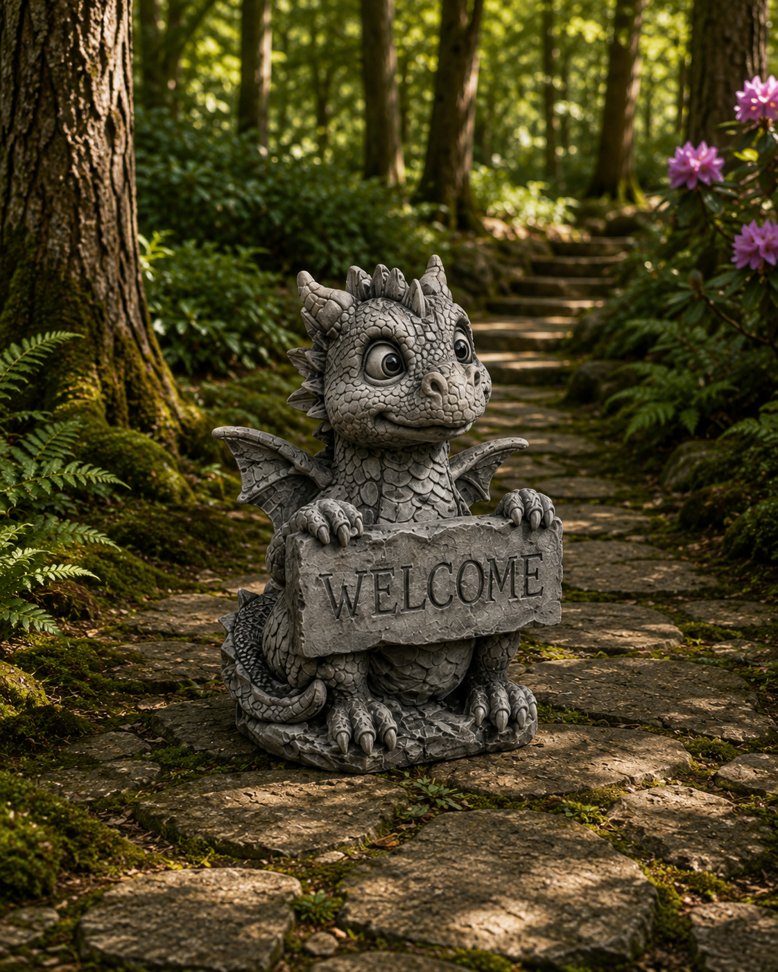 Mythic Garden dragon statue — Mossy Forest Path